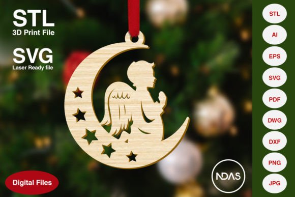 Angel on Moon Christmas Tree Ornament