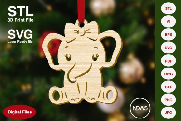 Cute Elephant Christmas Tree Ornament Design Resource