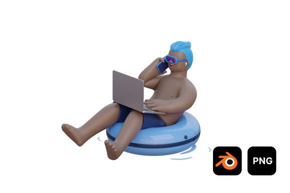 Man Sits on Buoy with Laptop: A Unique Visual for Creative Projects